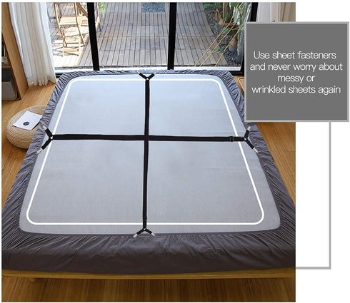 Premium Sheet Straps, 4 Pcs Adjustable Crisscross Fitted Sheet Clips, Heavy Duty for All Bedsheets, White