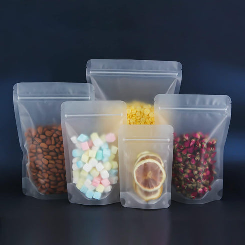 100 Pcs Resealable Bags, 3.9" x 5.9" Matte Stand Up Food Bags for Packaging Products, Herbs, Snacks, Tea, Spices
