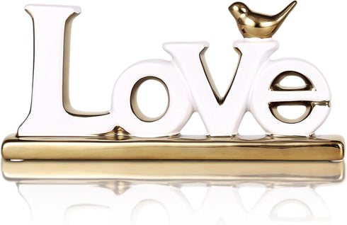 Love Sign, White & Gold Room Decor, Knick Knack Shelf, Gold Bird,