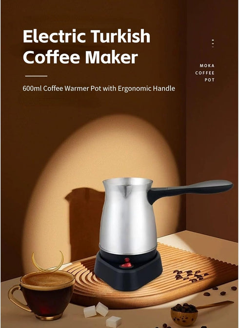 Yoidesu Turkish Coffee Maker, 600ml Coffee Warmer Pot, Ergonomic Handle, Stainless Steel Kettle for Home, Electric