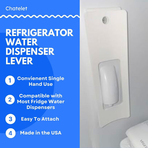 Water Dispenser Lever for Refrigerator, One-Handed Water Dispensing Lever for Select Models, Made in USA, White