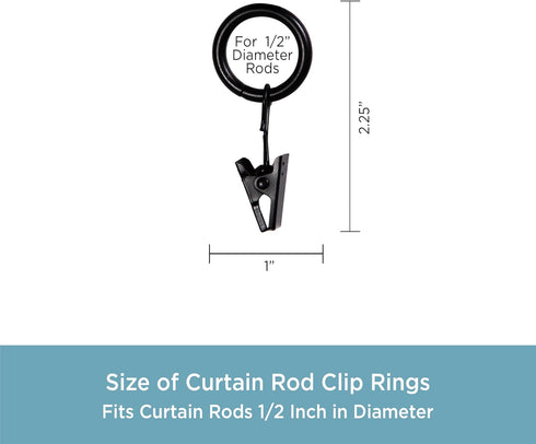 Kenney Petit Window Curtain Clip Rings - 14-Pack, Black