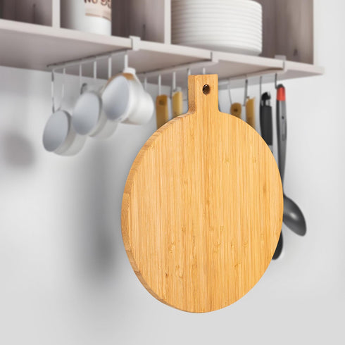 BAMOTTO Round Bamboo Cutting Board with Handle, Decorative Charcuterie Board for Kitchen Pizza and Snacks