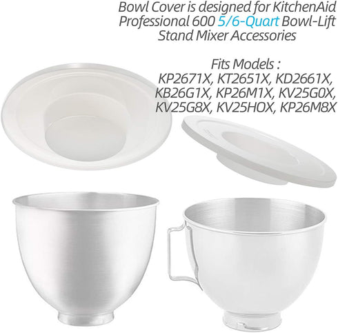 Upgrade KitchenAid Mixers Bowl Covers, Fits 5-6 Quart Stainless Steel Bowl Lift Models KV25G KP26M1X (2 Pack)