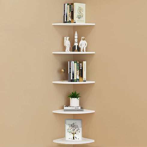 Set 5 of Pieces Corner Mounting Shelf with White, Wood Floating Wall Mounted Storage Shelf for Living Room, Bathroom