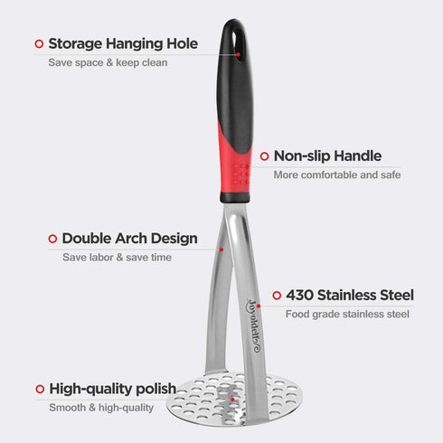 Joyoldelf Heavy Duty Potato Masher, Stainless Steel Kitchen Tool with Non-slip Handle for Beans, Vegetables & Fruits