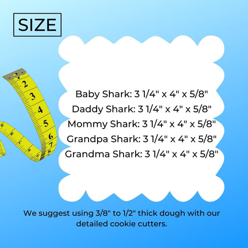 INSPIRED BY BABY SHARK FAMILY DADDY MOMMY COOKIE CUTTER SET OF 5, MADE IN USA PR1158