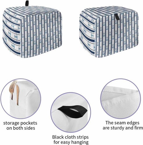Nautical Anchor 2 Slice Toaster Cover Small Appliance Cover Toaster Dustproof Fingerprint Protectors Machine Washable, Black White Geometric Stripes Rope