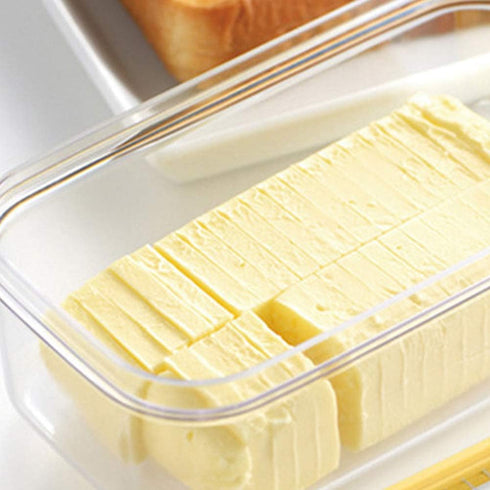 Butter Dish with Lid, Plastic Rectangle Butter Keeper with Cutter for Easy Storage, Countertop or Fridge