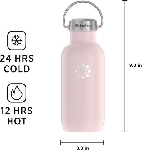 LIfeFactory 16 Ounce Stainless Steel Vacuum-Insulated Sport Bottle, Desert Rose