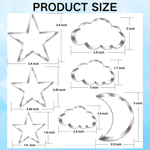 Twinkle Twinkle Little Star Cookie Cutter Set - 7 Piece - Cloud, Star, Moon Cutters for Baby Shower Gender Reveal