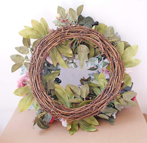 Artificial Rose Peony Flower Wreath, Newest Berry Flower Door Wreath with Green Leaves for Front Door, Wedding, Home