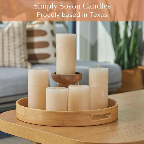 Simply Soson 3x6 inch Ivory Pillar Candles Set of 3, Rustic Texture, Unscented, Dripless for Weddings
