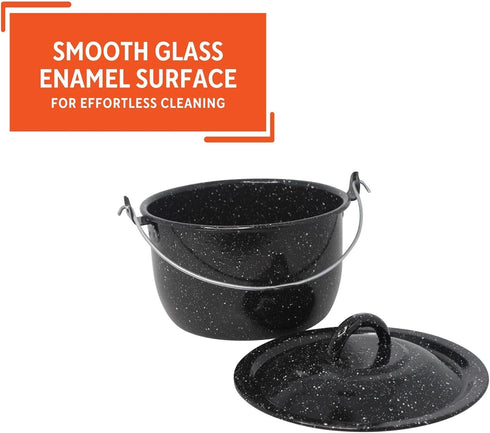 Mirro 3 Quart Enamel Convex Kettle, Black with Speckles for Cooking and Serving