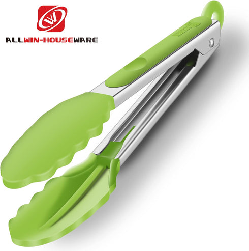 Premium Silicone Cooking Tongs Set of 2, 9-Inch & 12-Inch, BPA Free Non-Stick Stainless Steel BBQ Grilling