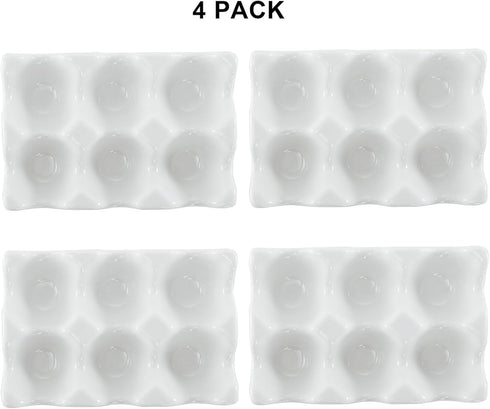 4 Pack 24 Countertop DEAYOU Cups Egg Tray Holders, Porcelain Egg Container for Fridge, Ceramic Eggs Keeper Storage