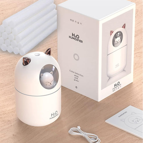 Small Cute Portable Humidifier with 12 Pcs Humidifier Sticks, 7 Color Night Light USB Air Humidifier for Bedroom Office