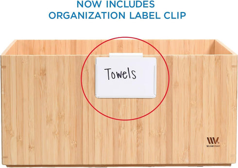 MobileVision Bamboo Bathroom Bin Organizer for Toiletries, Makeup, Brushes, and Cleaning Supplies - 14” x 11” x 6.5”