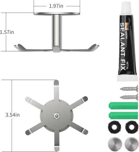 2pcs Under Cabinet Hooks - Rotating Kitchen Utensil Holder, 304 Stainless Steel Adhesive Hanging Rack for Utensils