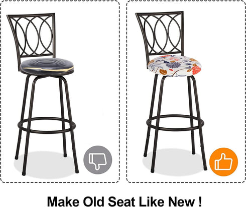 Pack 4 Counter Deisy Dee of Polyester Round Bar Stool Covers - Printed Design, Stretchable and Washable - Perfect