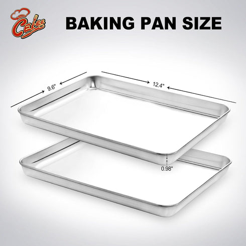 CEKEE Quarter Sheet Pan Set of 2, Stainless Steel Cookie Sheets Set Baking Sheet Pan Toaster Oven Tray, Size 12 × 10 × 1 inch, Non Toxic & Heavy Duty & Mirror Finish & Rust Free & Easy Clean by CEKEE