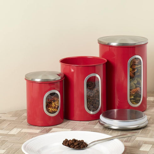 Home Basics 3 Piece Kitchen Canister Set with Transparent Window | 3 Sizes | Silicone Gasket Storage Containers