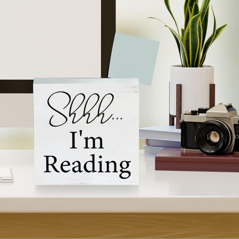 Mukjyuyi 5 5 Inches Farmhouse Im Reading Wooden Box Sign Reading Quote Wood Block Tabletop Sign Decorative Desk Sign