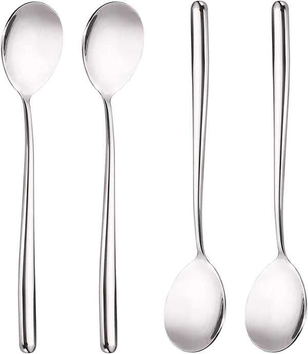 Stainless Steel Long Handle Soup Spoons, Korean Round Handle, Set of 4