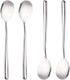 Pack of 4 Long Handle Stainless Steel Soup Spoons, Korean Round Handle Bar Spoons in Silver