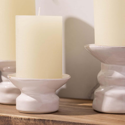 BASK Mottled Pillar Candles, Unscented Ivory Set of 3, Dripless, Smokeless for All Occasions
