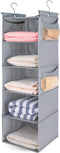 MAX Houser 5 Shelf Hanging Closet Organizer - Space Saver with (4) Side Pockets, Foldable, Light Grey
