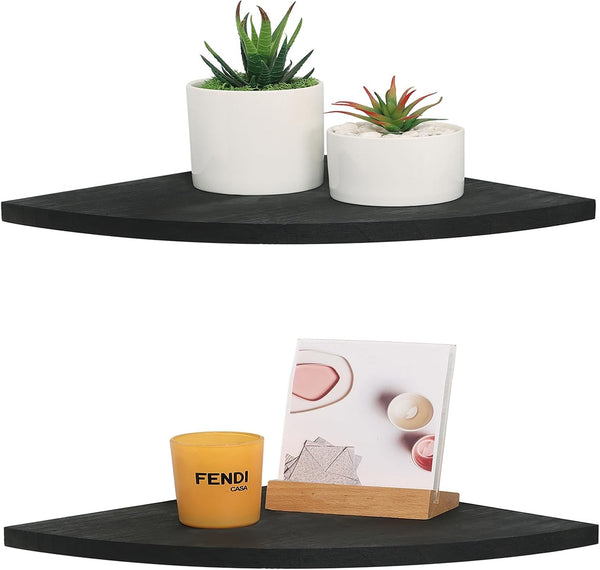 Corner Wall Shelves Set of 2, Rustic Wood Corner Floating Shelves with