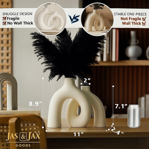Jas & Jax Goods Set Cream White Decorative Vase - Modern Hug Donut Ceramic Vases by , Minimalist Boho Style Centerpiece