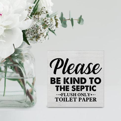 Country Only Flush Toilet Paper Wood Box Sign Decor, Be Kind to the Septic Wooden Box Block Sign for Bathroom Shelf