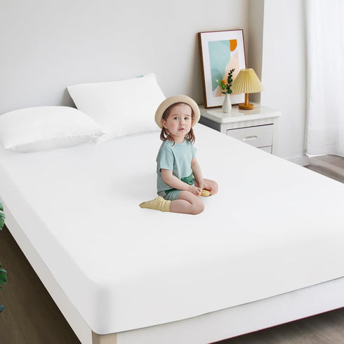 Twin Mattress Protector Waterproof 2 Pack, Soft Noiseless Coverage Fitted Sheet Twin with Deep Pocket up to 14", Easy