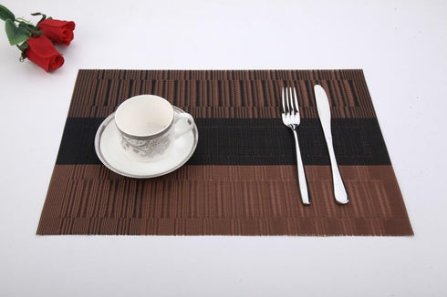 SHACOS Placemats Set of 4, Woven Vinyl Table Mats, Ombre Coffee Black, Heat Resistant, Wipe Clean
