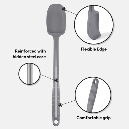 Carrotez Silicone Spoon Spatula, 9.4 inch Heat Resistant Cooking Spoonula for Stir Fry & Baking, Modern Grey