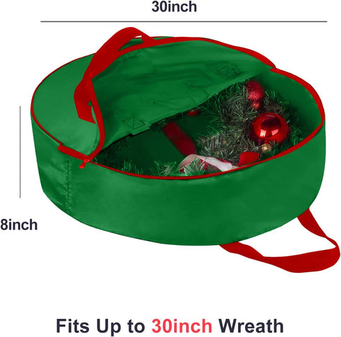 30" Christmas Wreath Storage Container Bag - Heavy Duty Ornament Wreath Container with Reinforced Handle and Double