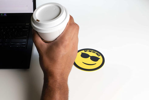 4 Set, Pcs Sit On My Face Funny Coasters for Drinks, Drink Coasters for Coffee Table, Gold & Black Smirking Smile