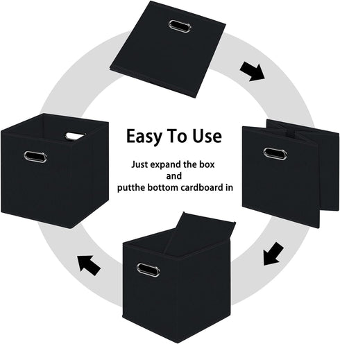 Black Foldable Storage Cubes Bins - Fabric Storage Box Organizer with Dual Handles for Home