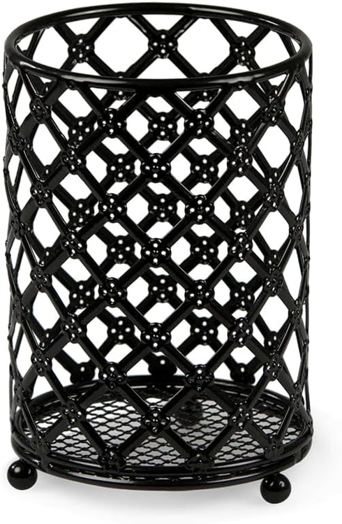 Home Basics Heavy Duty Steel Lattice Cutlery Holder, Utensil Organizer, Rust-resistant, Black, 5" x 5" x 7"