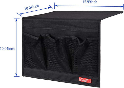 4 Zafit Bedside Storage Organizer - Table Cabinet Organizer Caddy for Remotes, Phone, Glasses (Classic Pockets - Black)