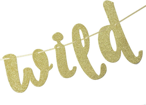 Qttier Jungle Theme Birthday Banner, Gold, 117" x 2" with 3"-6" Tall Letters for 1st Birthday Parties