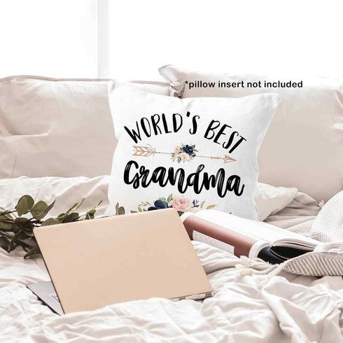 MONALET 18x18, World's Best Grandma Gifts Throw Pillow Cover Birthday Pillow Case for Grandmother, Grandma Square Decor