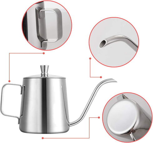 GWHOLE Small Pour Over Gooseneck Coffee Kettle, 350ML/12 Oz, Long Narrow Drip Spout Tea Pot for Stove Top
