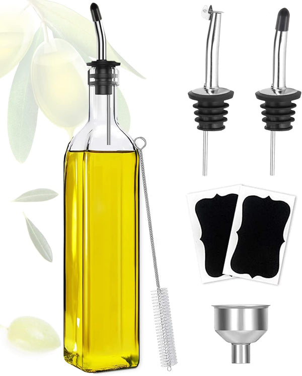 Showvigor Olive Oil Dispenser, 17oz/500ml Square Tall Glass Container With 2 Stainless