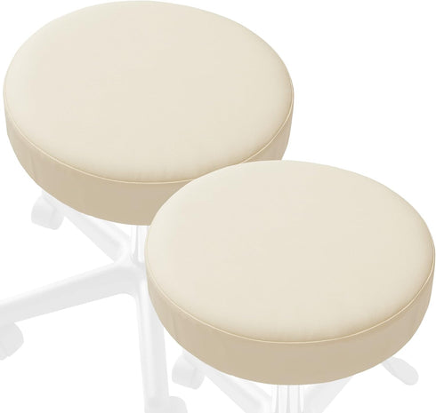 2-Pack 17-1/2 Inch Saloniture Round Stool Seat Cover, Waterproof Slipcover for Swivel Chair or Barstool - Cream
