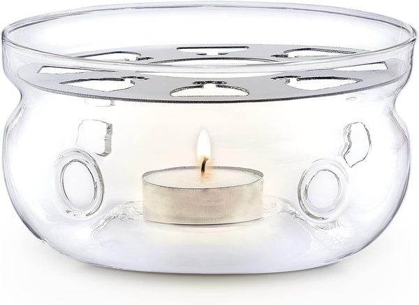Teabloom Celebration Teapot Warmer, Standard Size 5-inch Diameter Heatproof Borosilicate Glass Tea Warmer