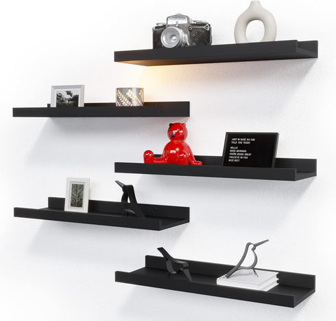 RICHER HOUSE 5 Set Floating Wall Mounted Shelves, Black Shelves for Wall