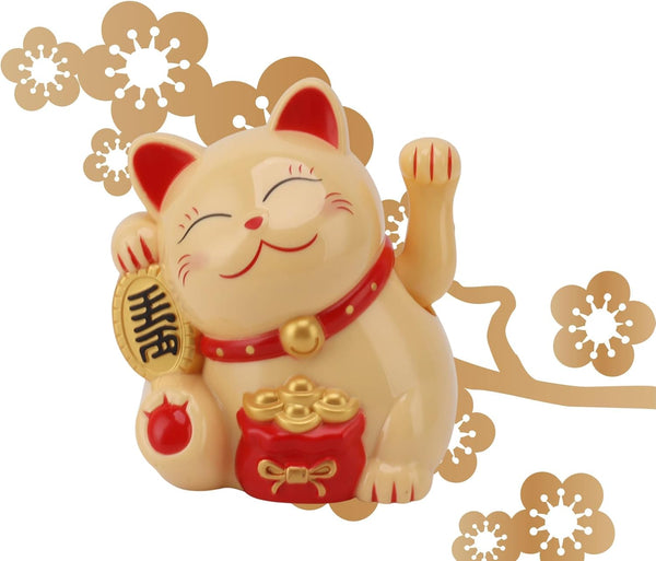 Bewinner Solar Powered Waving Cat, Cute Good Luck Wealth Home Display Car Decor Feng Shui Decoration (Yellow)